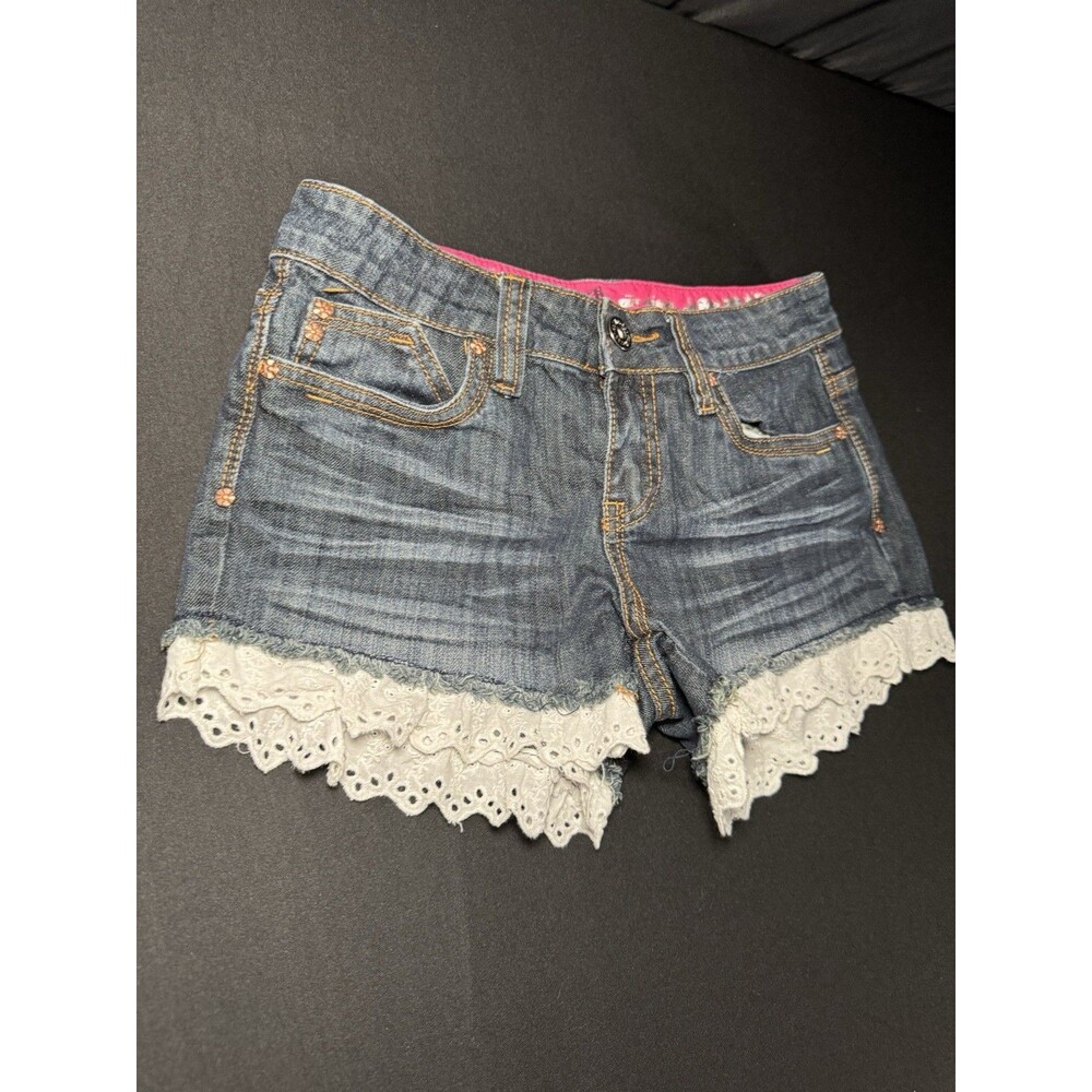 Dollhouse Y2K Denim Shorts Lace Trim Low Rise Coquette Festival Boho - Picture 5 of 8